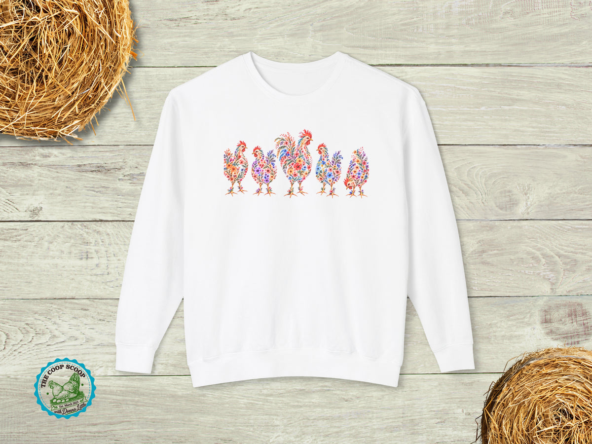 Floral Chicken Sweatshirt, Colorful Hen Crewneck, Chicken Lover Gift, Chicken Mom Sweater, Backyard Flock Sweatshirt