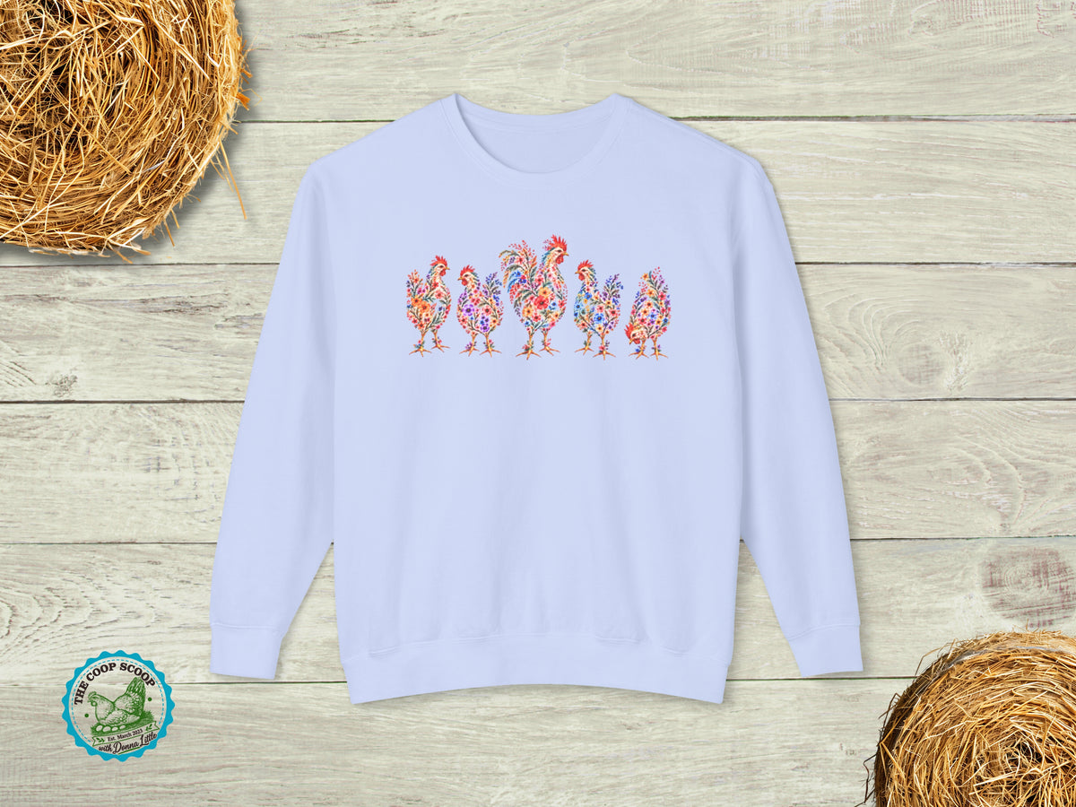 Floral Chicken Sweatshirt, Colorful Hen Crewneck, Chicken Lover Gift, Chicken Mom Sweater, Backyard Flock Sweatshirt