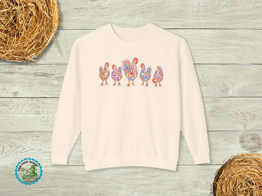 Floral Chicken Sweatshirt, Colorful Hen Crewneck, Chicken Lover Gift, Chicken Mom Sweater, Backyard Flock Sweatshirt
