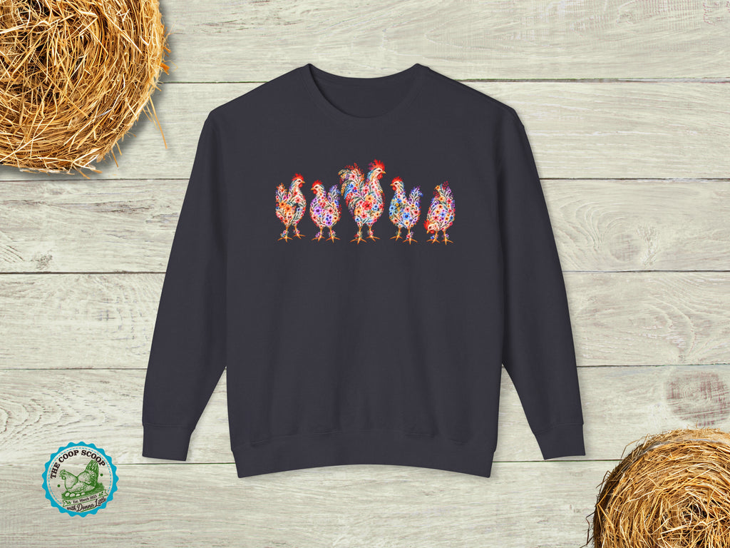 Floral Chicken Sweatshirt, Colorful Hen Crewneck, Chicken Lover Gift, Chicken Mom Sweater, Backyard Flock Sweatshirt