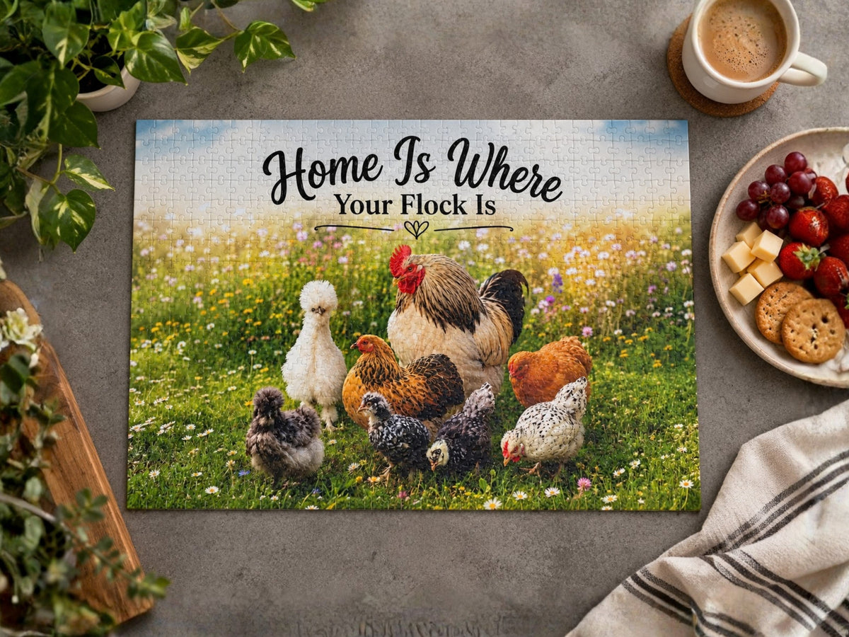 Home Is Where Your Flock Is Chicken Puzzle, Chicken Lover Gift, Farmhouse Jigsaw Puzzle, Backyard Flock Gift, Farm Animal Puzzle