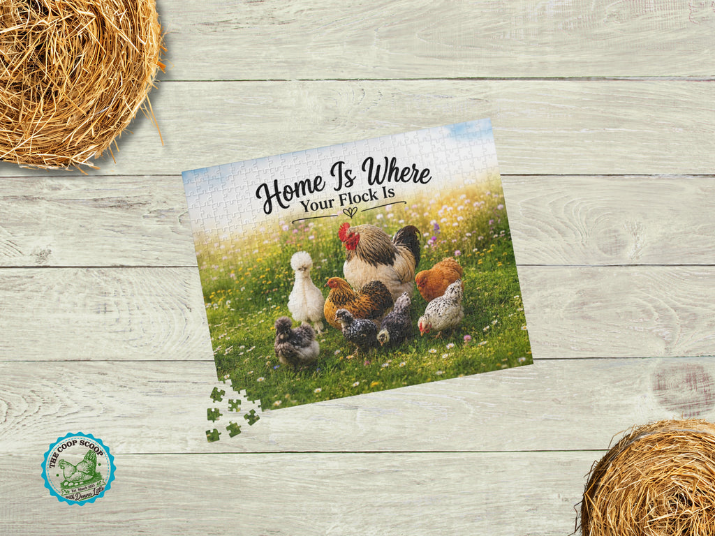 Home Is Where Your Flock Is Chicken Puzzle, Chicken Lover Gift, Farmhouse Jigsaw Puzzle, Backyard Flock Gift, Farm Animal Puzzle