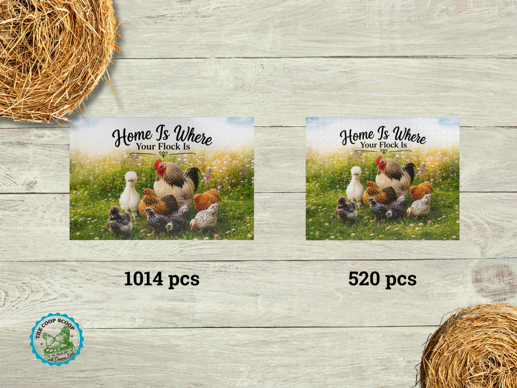 Home Is Where Your Flock Is Chicken Puzzle, Chicken Lover Gift, Farmhouse Jigsaw Puzzle, Backyard Flock Gift, Farm Animal Puzzle