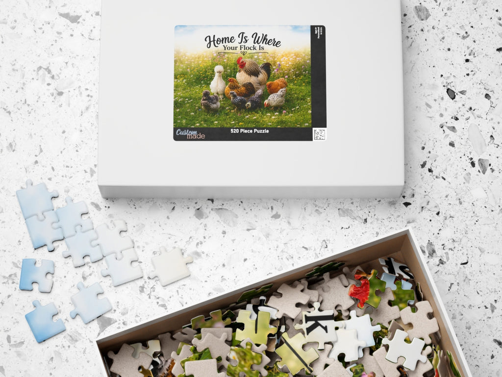 Home Is Where Your Flock Is Chicken Puzzle, Chicken Lover Gift, Farmhouse Jigsaw Puzzle, Backyard Flock Gift, Farm Animal Puzzle