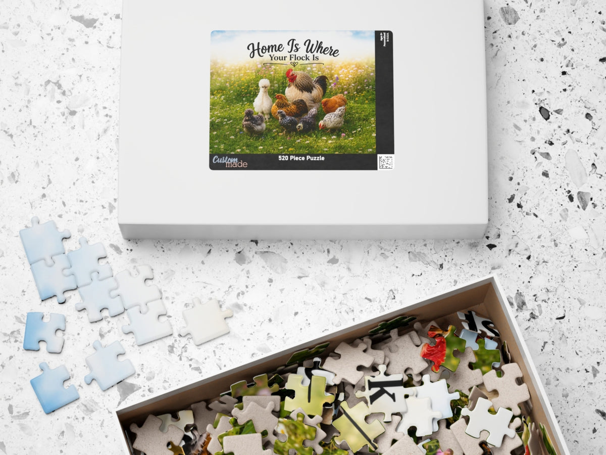 Home Is Where Your Flock Is Chicken Puzzle, Chicken Lover Gift, Farmhouse Jigsaw Puzzle, Backyard Flock Gift, Farm Animal Puzzle