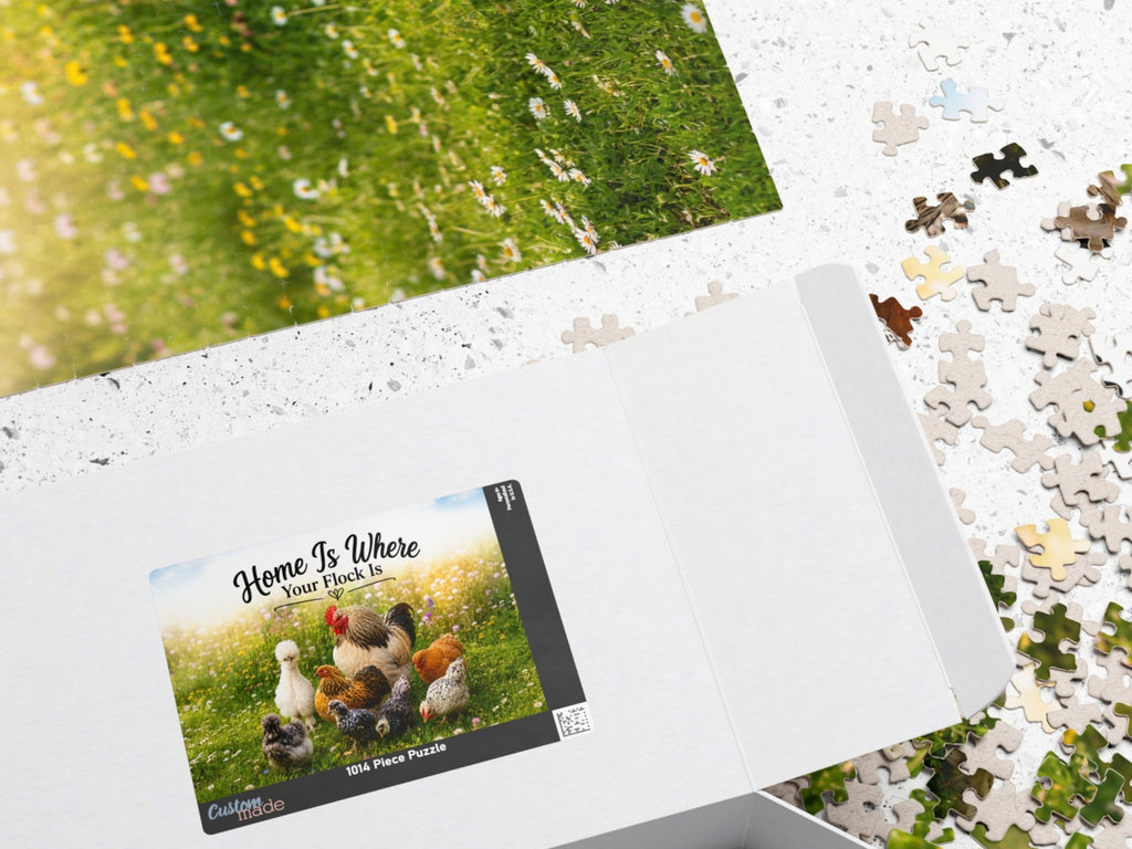 Home Is Where Your Flock Is Chicken Puzzle, Chicken Lover Gift, Farmhouse Jigsaw Puzzle, Backyard Flock Gift, Farm Animal Puzzle