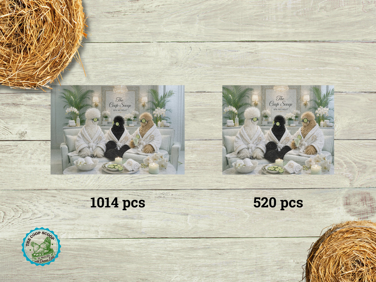 Chicken Spa Retreat Puzzle, Funny Silkie Chicken Jigsaw Puzzle, Chicken Lover Gift, The Coop Scoop Spa Day, Farmhouse Puzzle