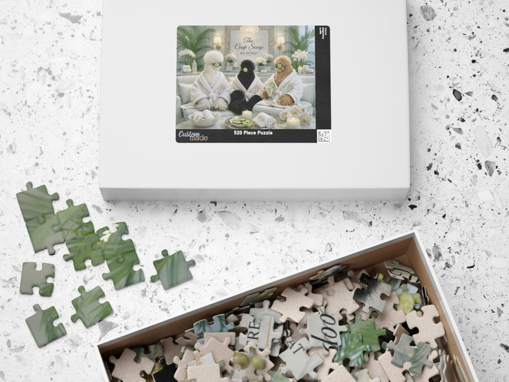 Chicken Spa Retreat Puzzle, Funny Silkie Chicken Jigsaw Puzzle, Chicken Lover Gift, The Coop Scoop Spa Day, Farmhouse Puzzle