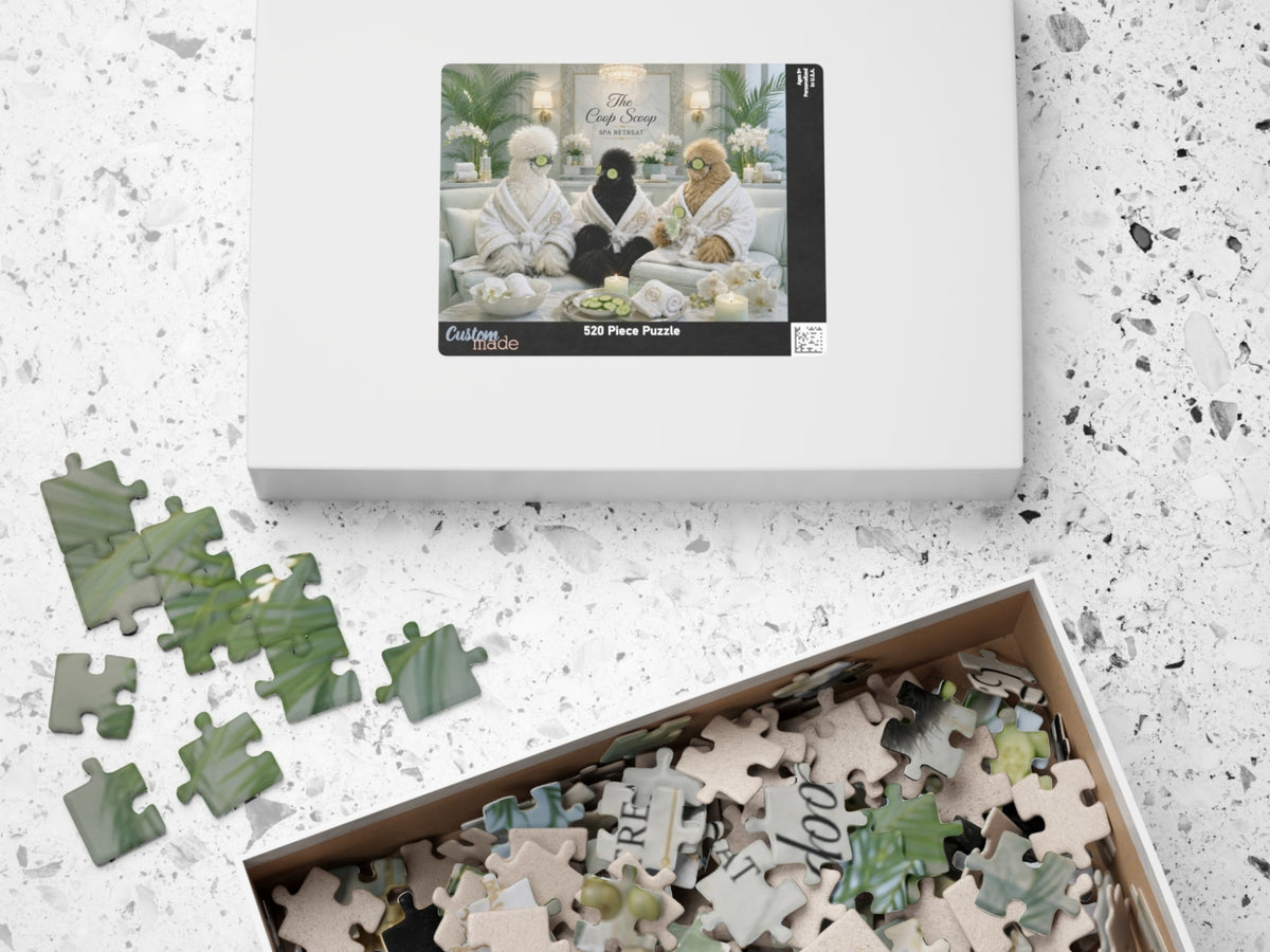 Chicken Spa Retreat Puzzle, Funny Silkie Chicken Jigsaw Puzzle, Chicken Lover Gift, The Coop Scoop Spa Day, Farmhouse Puzzle