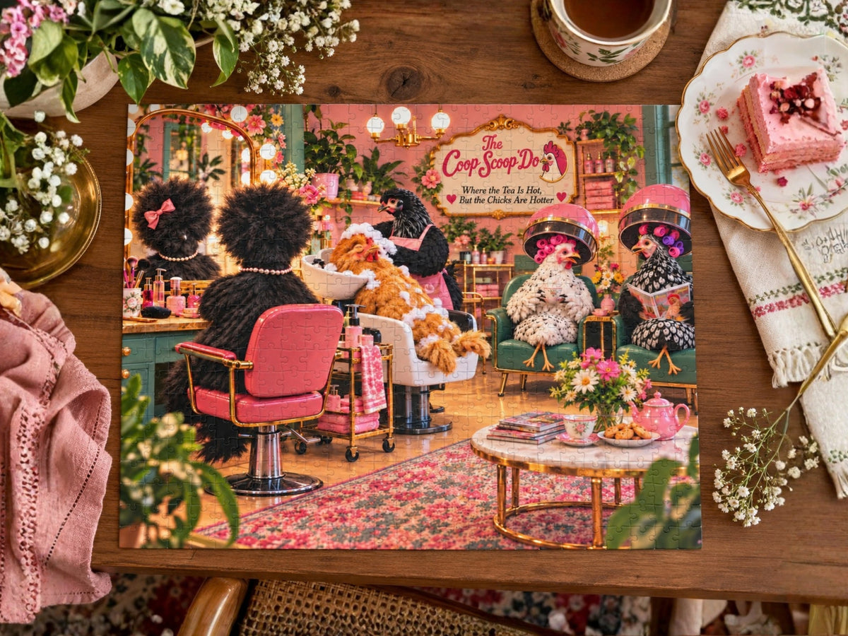 Chicken Hair Salon Puzzle, Funny Chicken Jigsaw Puzzle, The Coop Scoop Do, Chicken Lover Gift