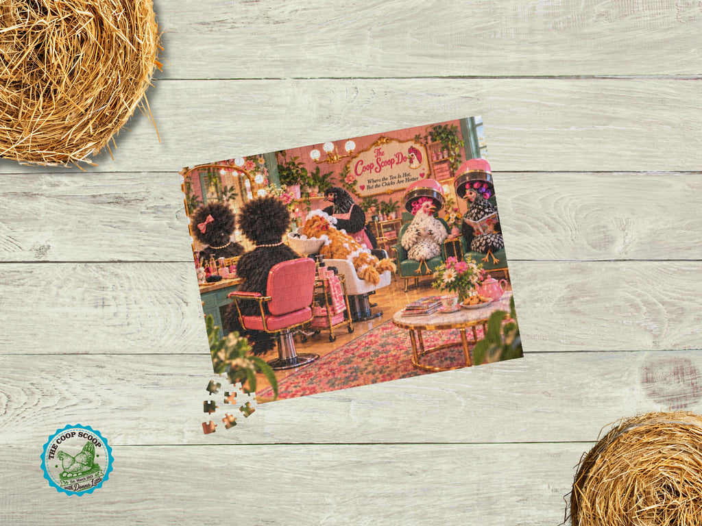 Chicken Hair Salon Puzzle, Funny Chicken Jigsaw Puzzle, The Coop Scoop Do, Chicken Lover Gift