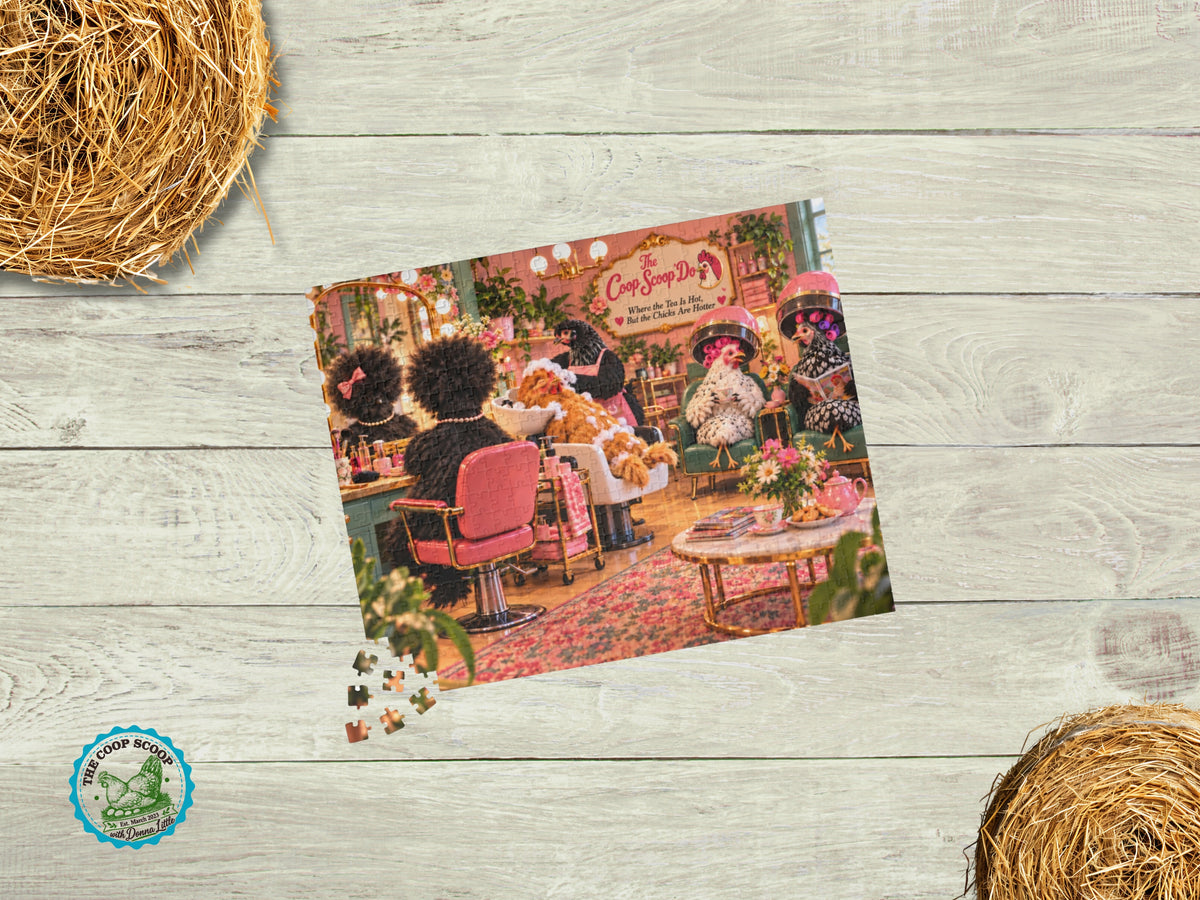 Chicken Hair Salon Puzzle, Funny Chicken Jigsaw Puzzle, The Coop Scoop Do, Chicken Lover Gift