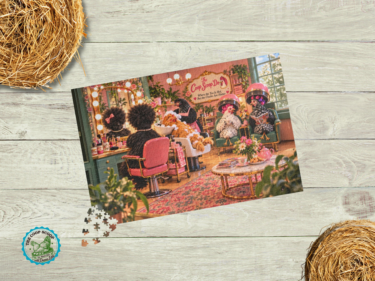 Chicken Hair Salon Puzzle, Funny Chicken Jigsaw Puzzle, The Coop Scoop Do, Chicken Lover Gift