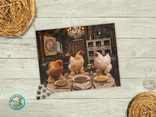 Chicken Dinner Party Puzzle, Funny Chicken Jigsaw Puzzle, Chicken Lover Gift, Farmhouse Puzzle