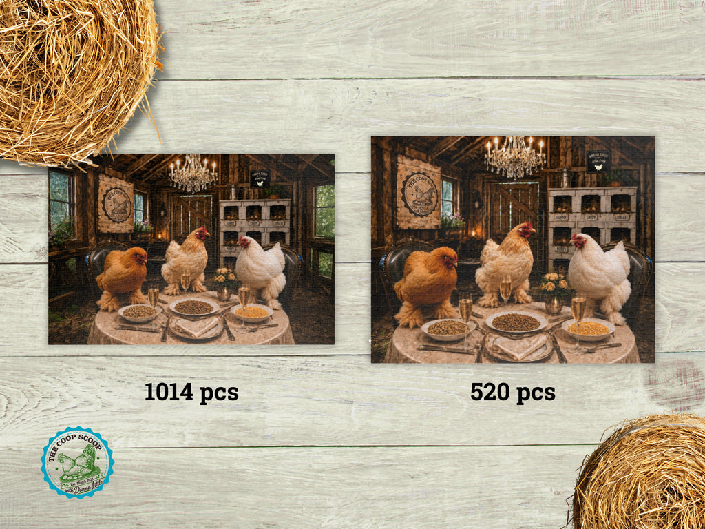 Chicken Dinner Party Puzzle, Funny Chicken Jigsaw Puzzle, Chicken Lover Gift, Farmhouse Puzzle