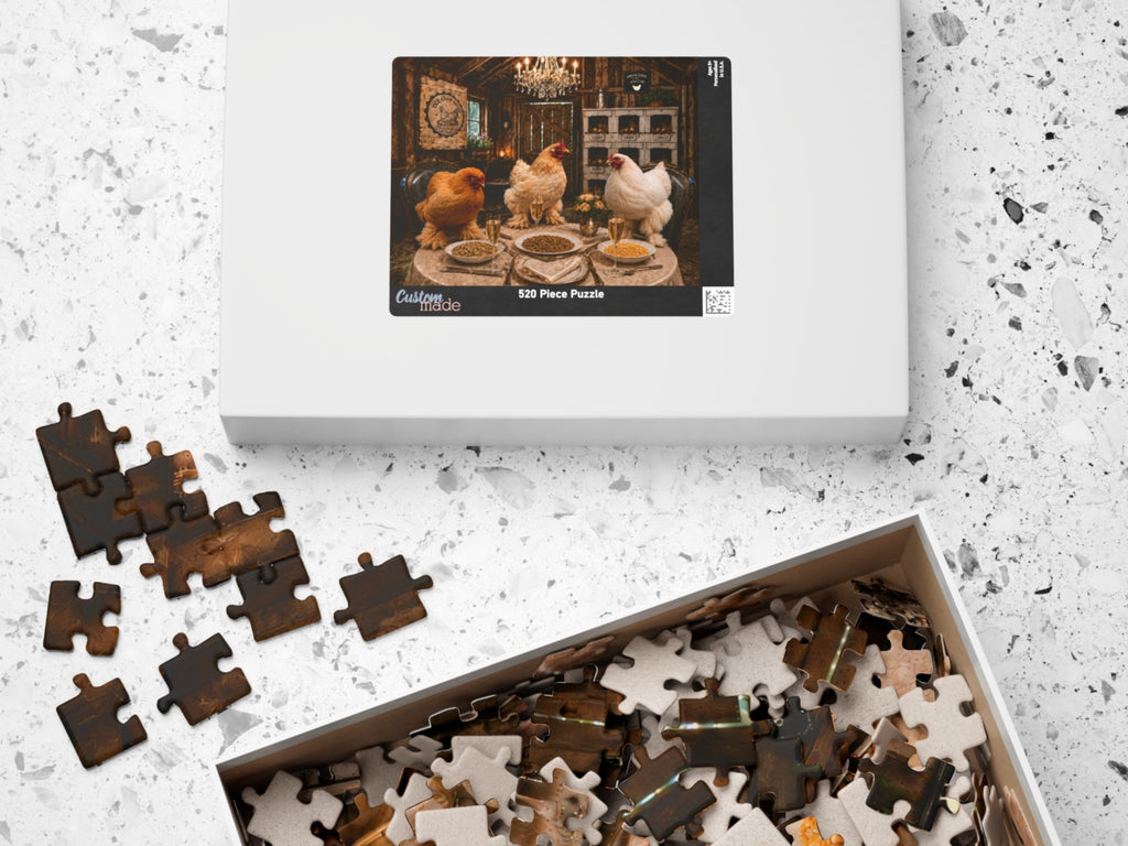 Chicken Dinner Party Puzzle, Funny Chicken Jigsaw Puzzle, Chicken Lover Gift, Farmhouse Puzzle
