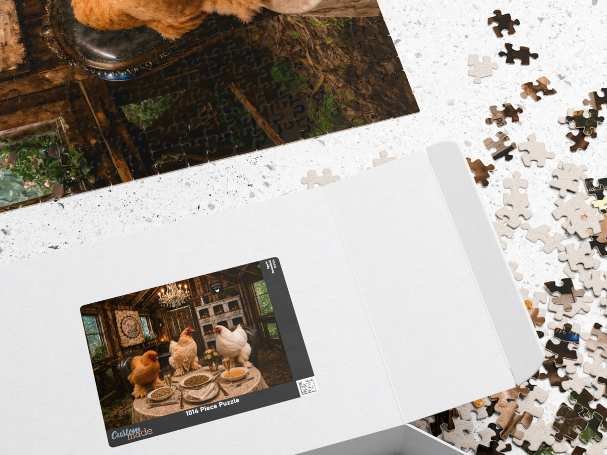 Chicken Dinner Party Puzzle, Funny Chicken Jigsaw Puzzle, Chicken Lover Gift, Farmhouse Puzzle