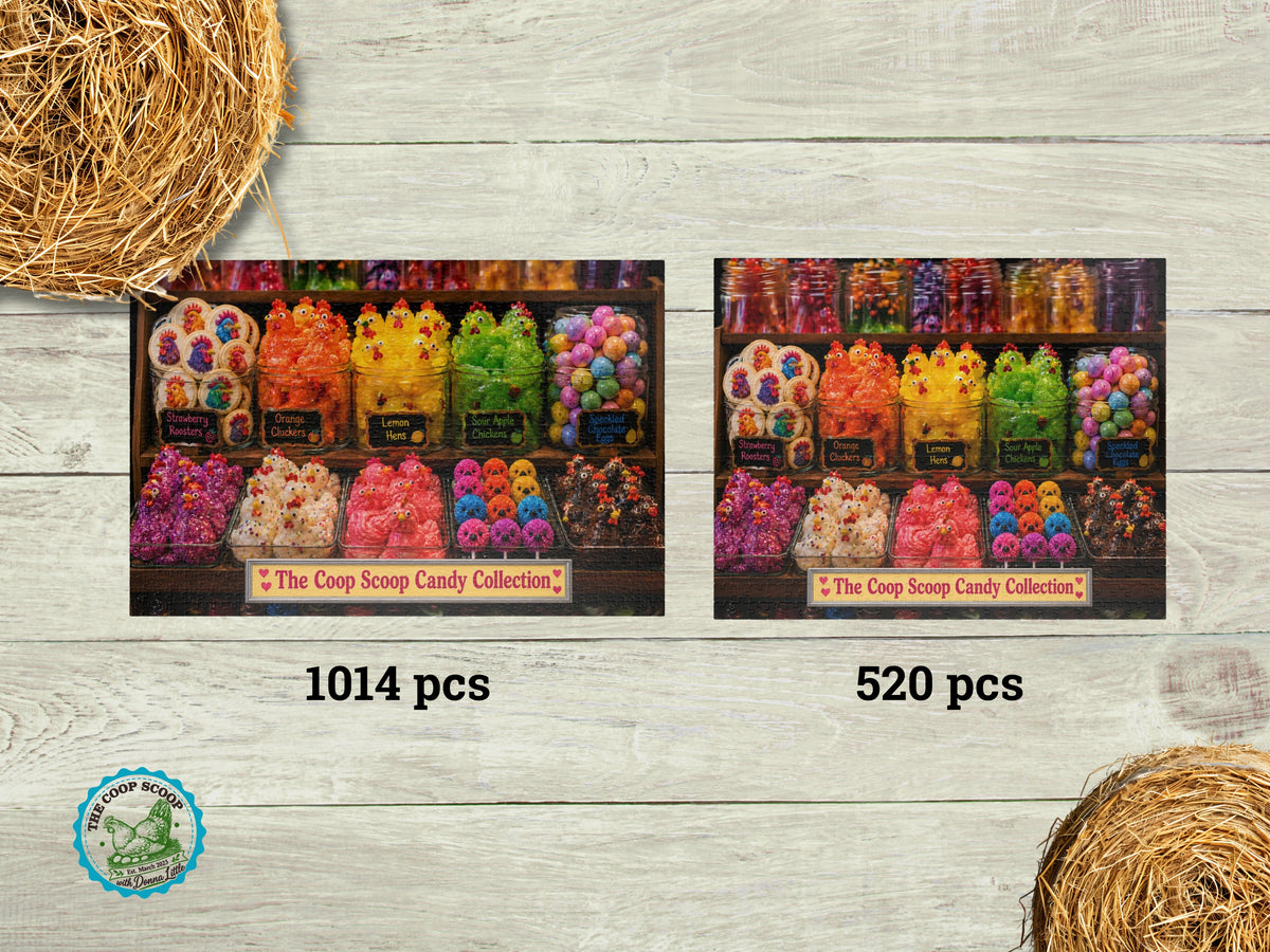 Chicken Candy Shop Puzzle, The Coop Scoop Candy Collection, Funny Chicken Lover Gift, Colorful Farm Jigsaw Puzzle