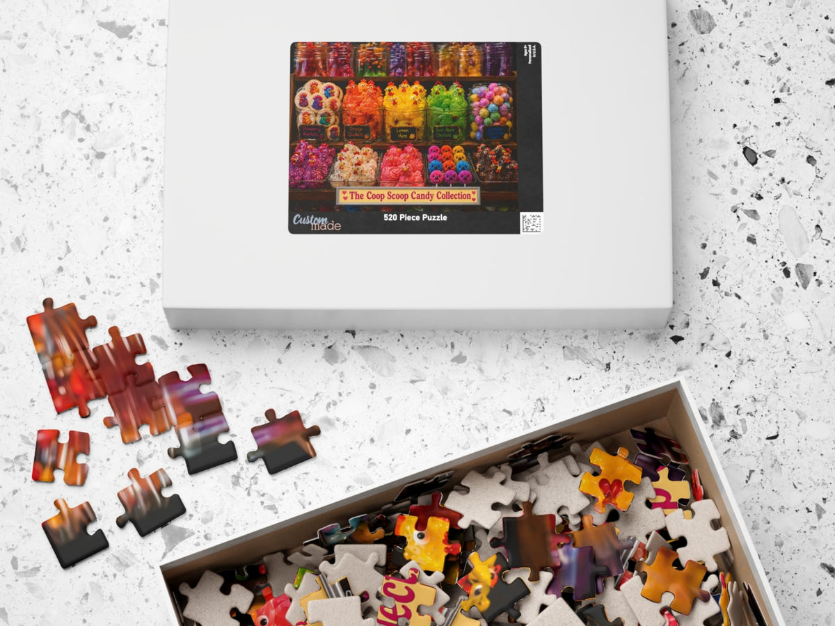 Chicken Candy Shop Puzzle, The Coop Scoop Candy Collection, Funny Chicken Lover Gift, Colorful Farm Jigsaw Puzzle