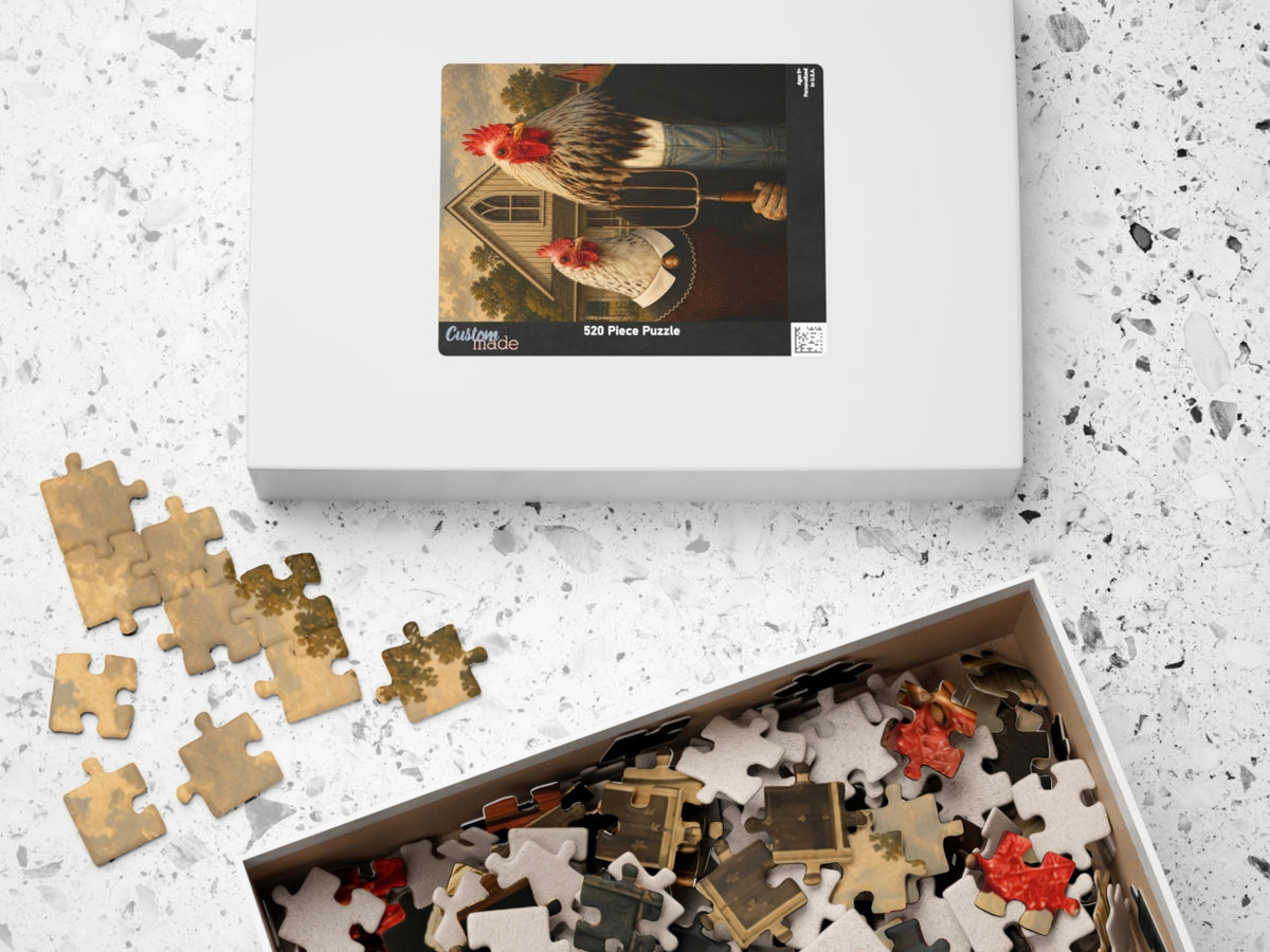American Gothic Chickens Puzzle, Funny Chicken Jigsaw Puzzle, Chicken Lover Gift, Farmhouse Puzzle