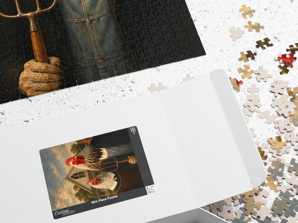 American Gothic Chickens Puzzle, Funny Chicken Jigsaw Puzzle, Chicken Lover Gift, Farmhouse Puzzle