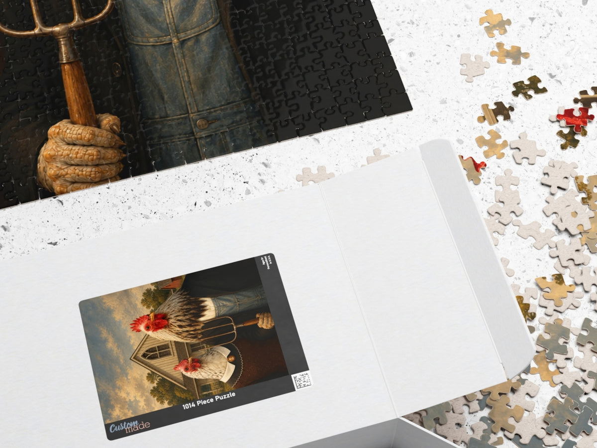American Gothic Chickens Puzzle, Funny Chicken Jigsaw Puzzle, Chicken Lover Gift, Farmhouse Puzzle