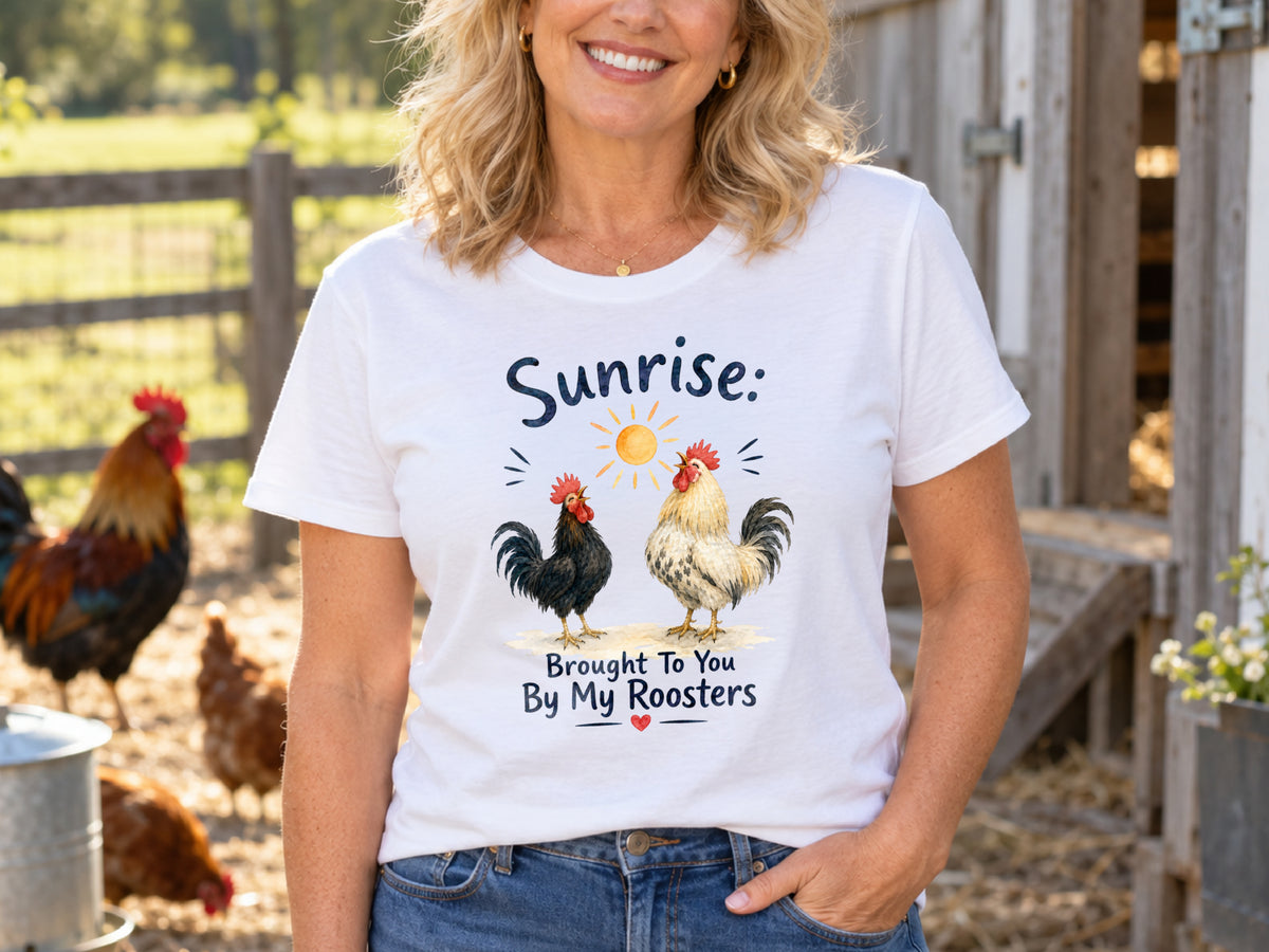 Sunrise Brought to You by My Roosters Shirt, Funny Rooster Lover Tee, Chicken Keeper Gift, Farm Life T-Shirt, Backyard Flock Shirt