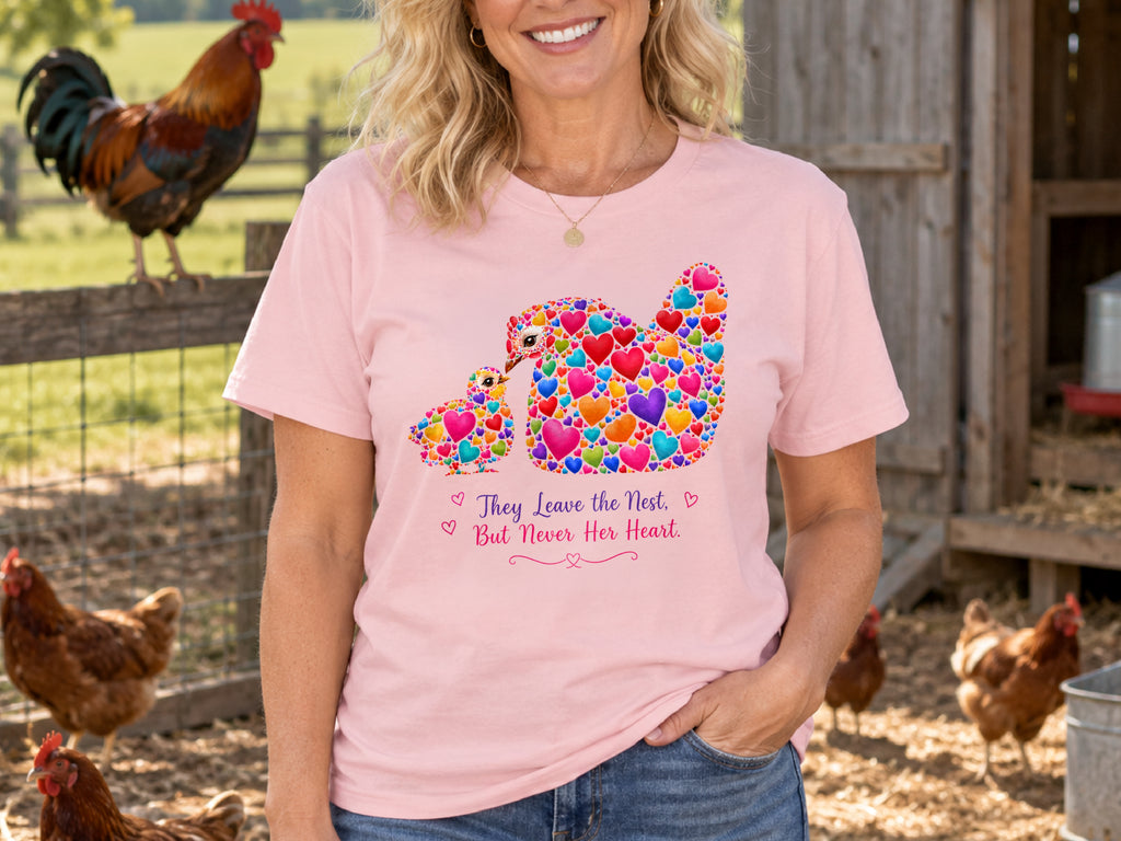 They Leave the Nest But Never Her Heart Chicken Shirt, Chicken Mom Gift, Empty Nest Mom Tee, Mother Hen Shirt, Farm Mom Gift