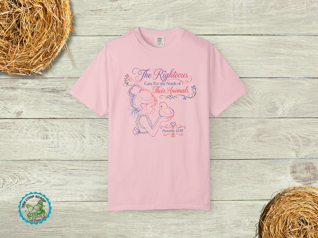 The Righteous Care for Their Animals Shirt, Proverbs 12:10 Christian Chicken Tee, Faith Farm Shirt, Chicken Lover Gift