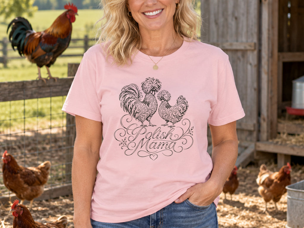 Polish Mama Chicken Shirt, Polish Chicken Lover Tee, Chicken Mom Gift, Crested Hen Shirt, Backyard Chicken T-Shirt