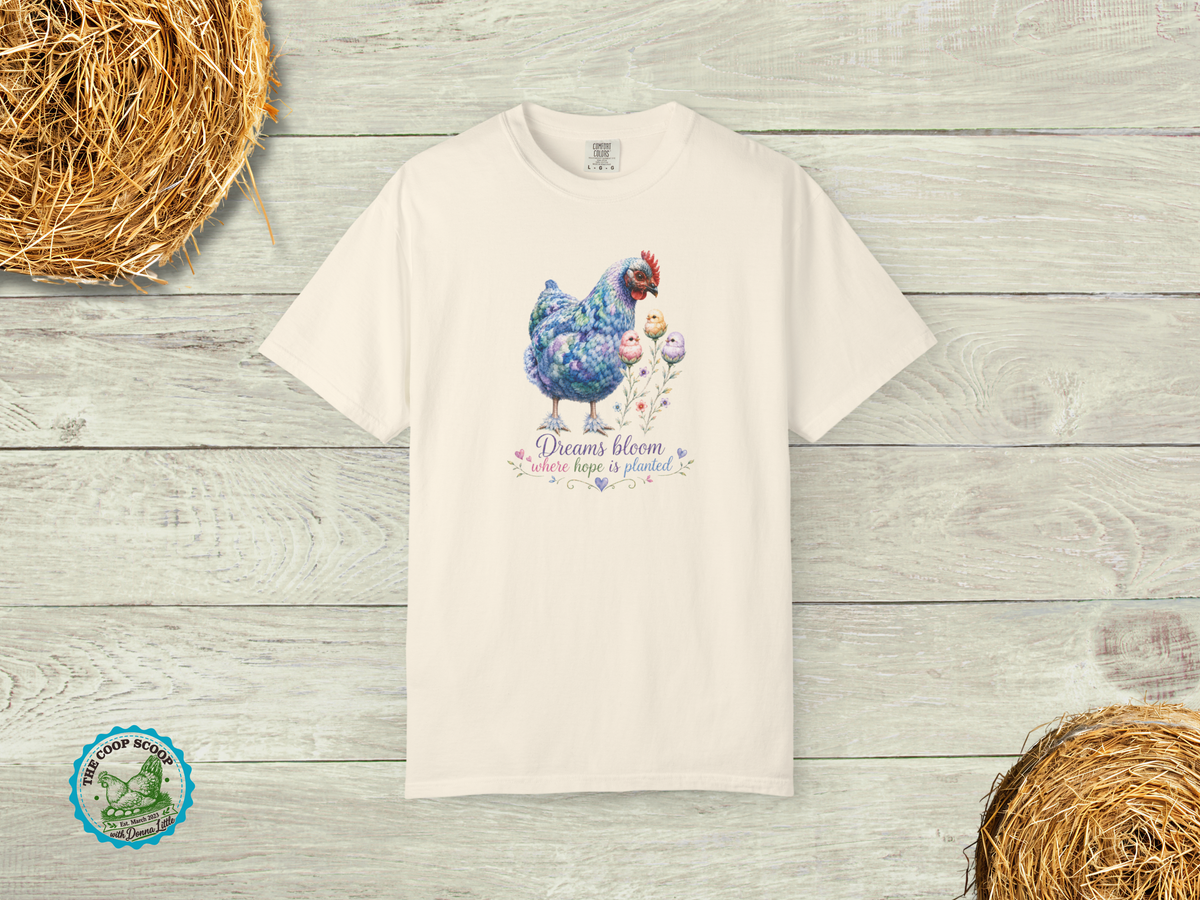 Dreams Bloom Where Hope Is Planted Chicken Shirt, Inspirational Chicken Lover Tee, Floral Hen Shirt, Chicken Mom Gift, Farmhouse T-Shirt