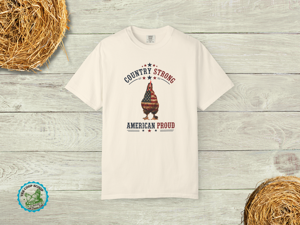 Country Strong American Proud Chicken Shirt, Patriotic Chicken Lover Tee, 4th of July Farm Shirt, Chicken Mom Gift
