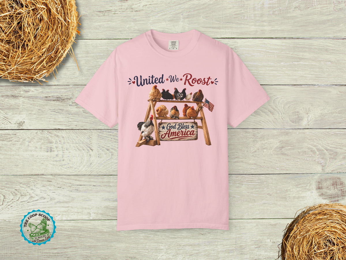 United We Roost Chicken Shirt, Patriotic Chicken Lover Tee, God Bless America Farm Shirt, 4th of July Chicken Gift