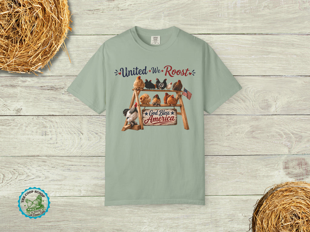 United We Roost Chicken Shirt, Patriotic Chicken Lover Tee, God Bless America Farm Shirt, 4th of July Chicken Gift