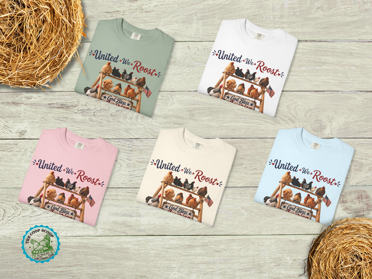 United We Roost Chicken Shirt, Patriotic Chicken Lover Tee, God Bless America Farm Shirt, 4th of July Chicken Gift