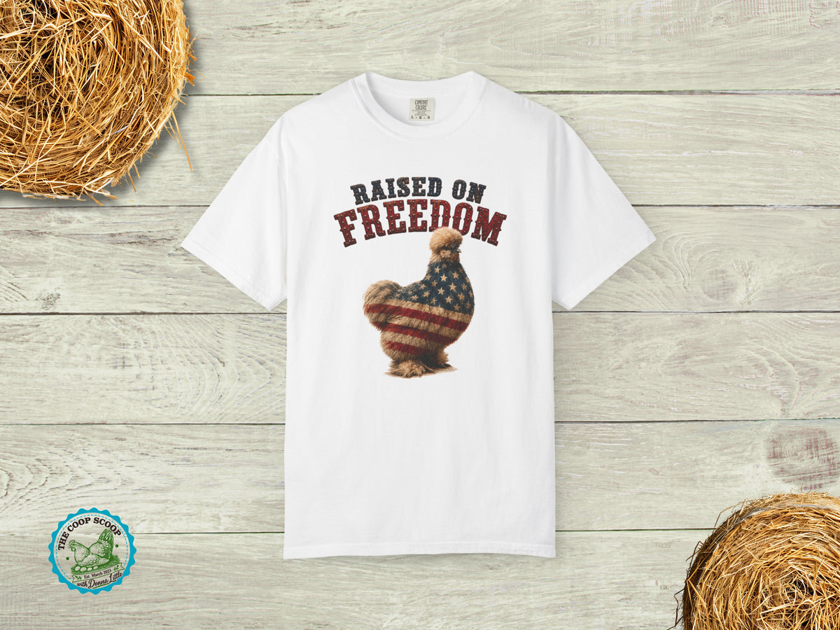 Raised on Freedom Chicken Shirt, Patriotic Silkie Chicken Tee, American Flag Chicken Shirt, 4th of July Chicken Lover Gift