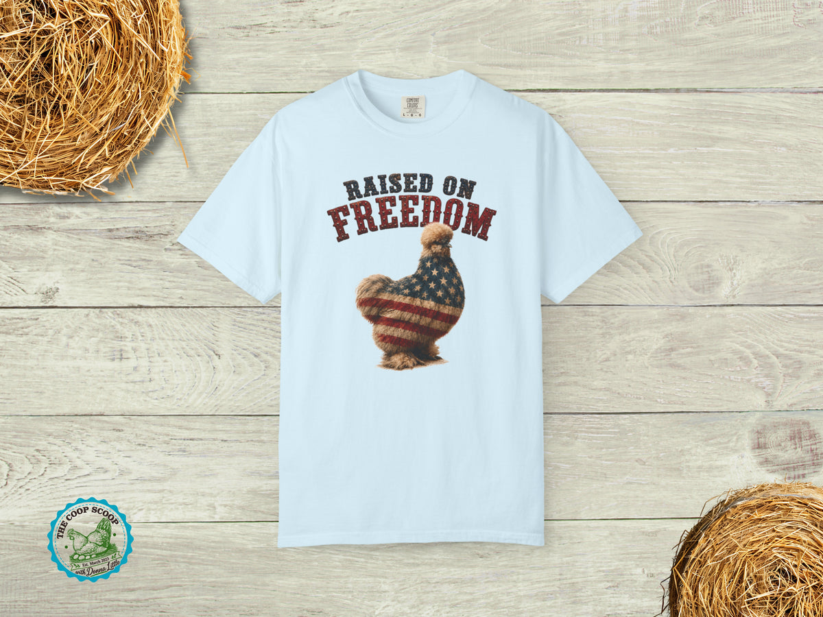 Raised on Freedom Chicken Shirt, Patriotic Silkie Chicken Tee, American Flag Chicken Shirt, 4th of July Chicken Lover Gift