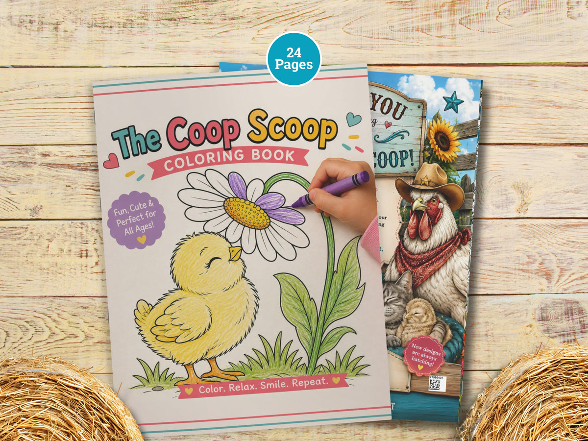 The Coop Scoop Kids Chicken Coloring Book, 24 Cute Chicken Coloring Pages, Farm Animal Activity Book, Chicken Lover Gift for Kids