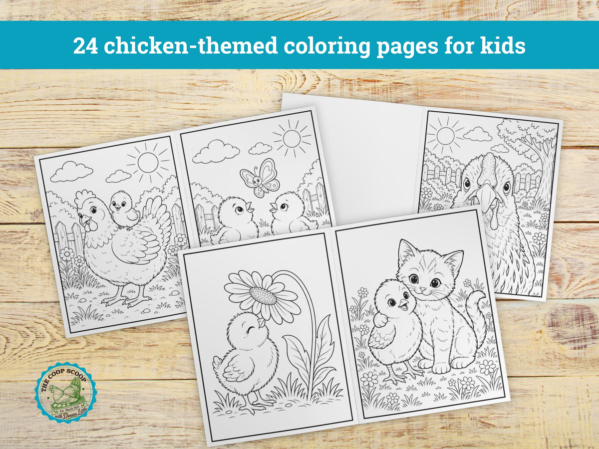 The Coop Scoop Kids Chicken Coloring Book, 24 Cute Chicken Coloring Pages, Farm Animal Activity Book, Chicken Lover Gift for Kids