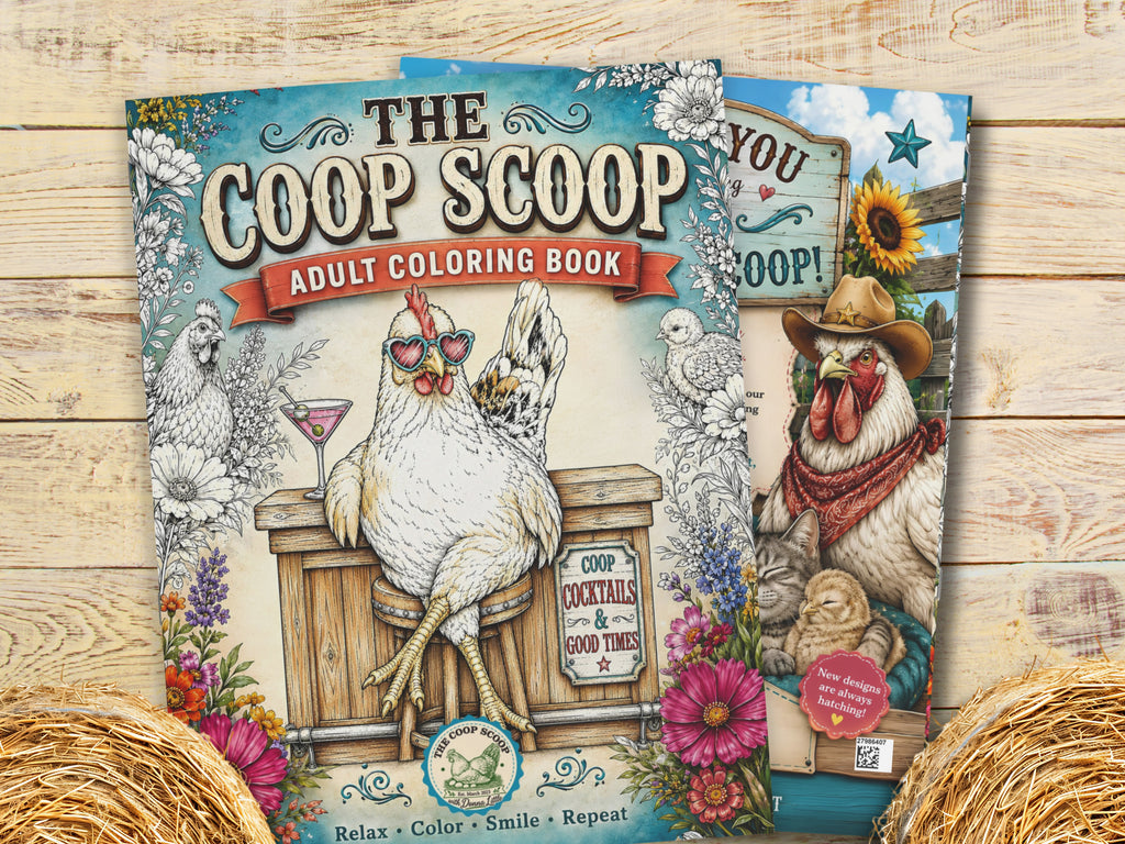 The Coop Scoop Chicken Adult Coloring Book, 24 Chicken Coloring Pages, Funny Farm Animal Coloring Book, Chicken Lover Gift