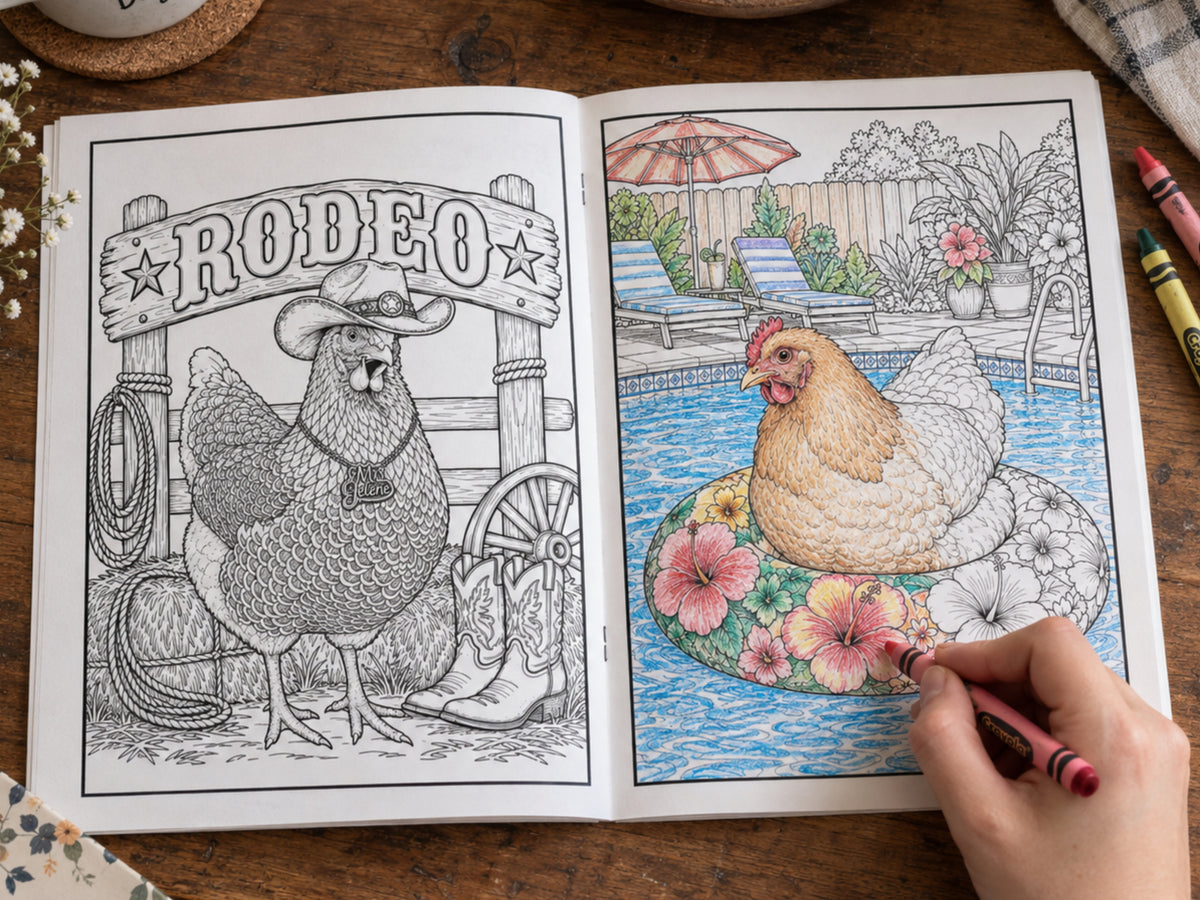The Coop Scoop Chicken Adult Coloring Book, 24 Chicken Coloring Pages, Funny Farm Animal Coloring Book, Chicken Lover Gift