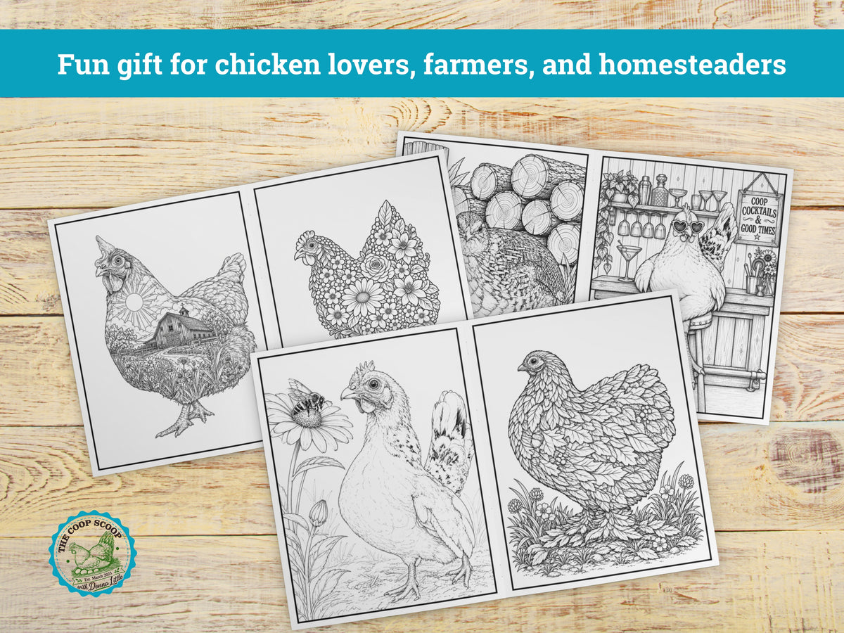 The Coop Scoop Chicken Adult Coloring Book, 24 Chicken Coloring Pages, Funny Farm Animal Coloring Book, Chicken Lover Gift