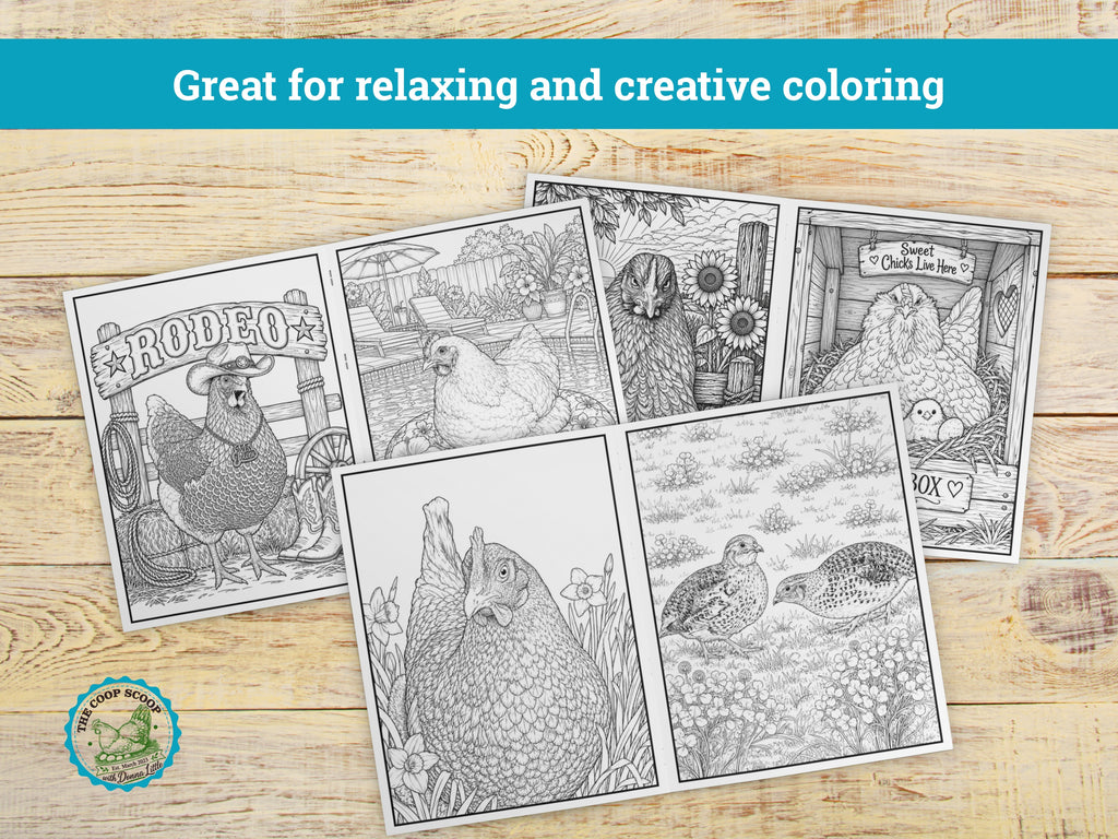 The Coop Scoop Chicken Adult Coloring Book, 24 Chicken Coloring Pages, Funny Farm Animal Coloring Book, Chicken Lover Gift