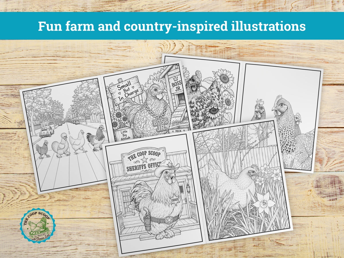 The Coop Scoop Chicken Adult Coloring Book, 24 Chicken Coloring Pages, Funny Farm Animal Coloring Book, Chicken Lover Gift