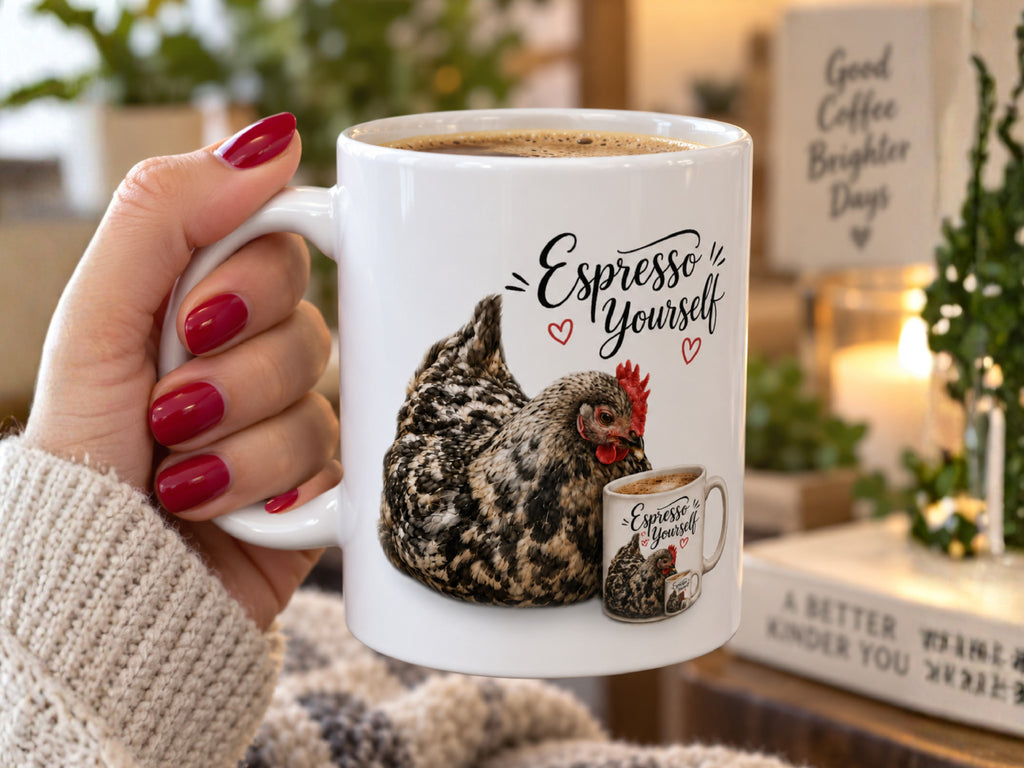 Funny Chicken Coffee Mug, Espresso Yourself Chicken Mug, Chicken Lover Gift, Hen Coffee Cup