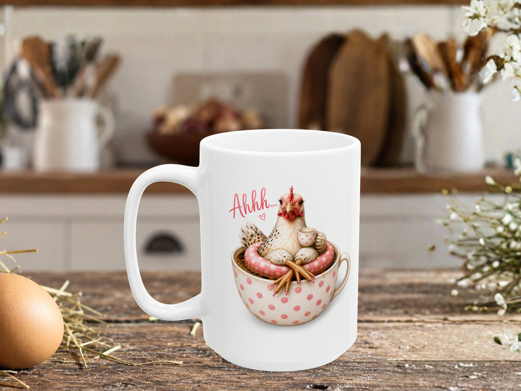 Personalized Chicken Coffee Mug, Cute Pink Heart Polka Dot Funny Chicken Lover Gift, Custom Text Coffee Cup