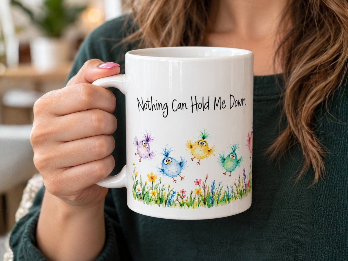 Nothing Can Hold Me Down Chicken Coffee Mug, Funny Colorful Chick Mug, Chicken Lover Gift, Watercolor Farmhouse Coffee Cup