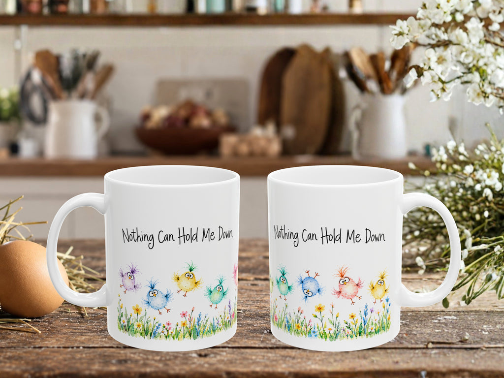 Nothing Can Hold Me Down Chicken Coffee Mug, Funny Colorful Chick Mug, Chicken Lover Gift, Watercolor Farmhouse Coffee Cup