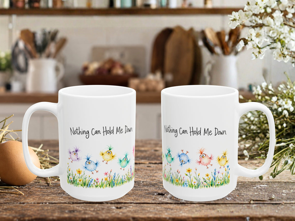 Nothing Can Hold Me Down Chicken Coffee Mug, Funny Colorful Chick Mug, Chicken Lover Gift, Watercolor Farmhouse Coffee Cup