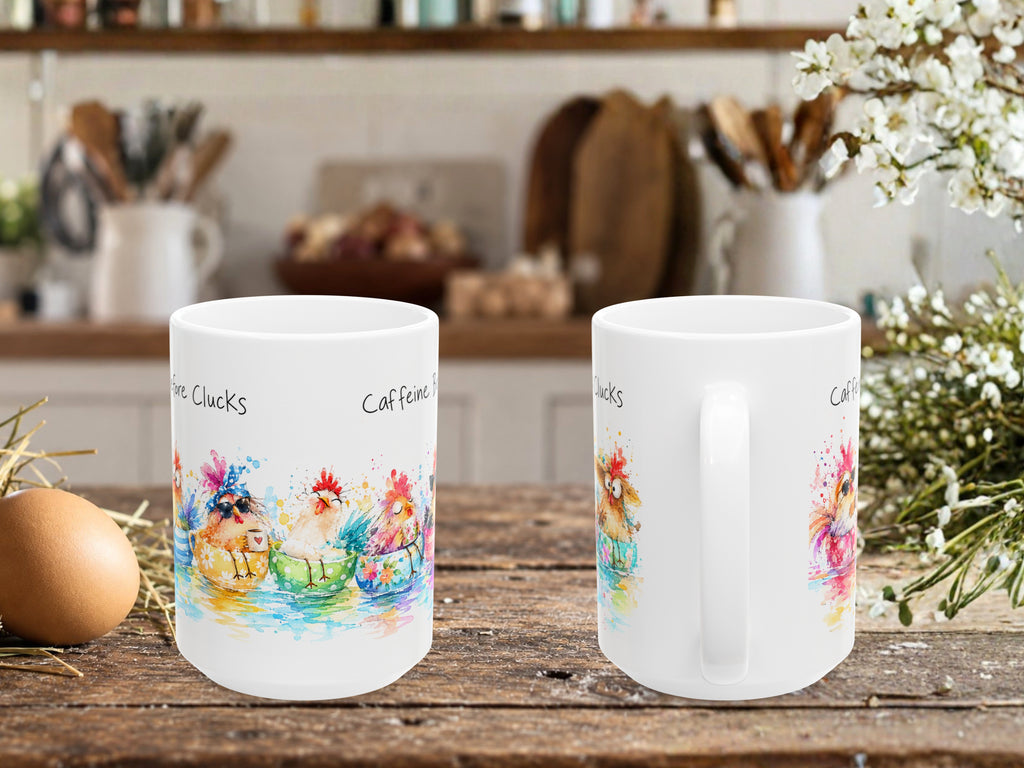 Caffeine Before Clucks Chicken Coffee Mug, Funny Chicken Lover Mug, Colorful Hen Coffee Cup, Chicken Mom Gift, Farmhouse Mug